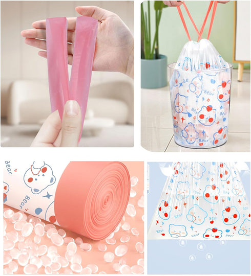 4 Gallon Trash Bags - Drawstring small trash Bags 1.1mil Thick for Bathroom, Kitchen, Bedroom, Office Toilet Home (White-pink, 75Counts)...