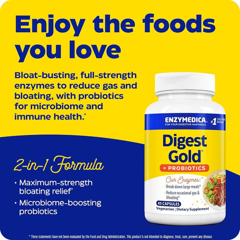 Enzymedica Digest Gold + Probiotics, 2-in-1 Formula for Gut Health, Digestive Enzymes & 1.5 Billion Active Probiotic Cultures, 45 Count...