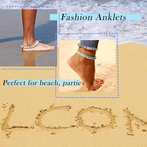 Boho Turquoise Anklet Turquoise Ankle Beaded Bracelet Blue White Handmade Beaded Anklet Summer Beach Anklet Fashion Feet Chain Jewelry Gift for Wo...