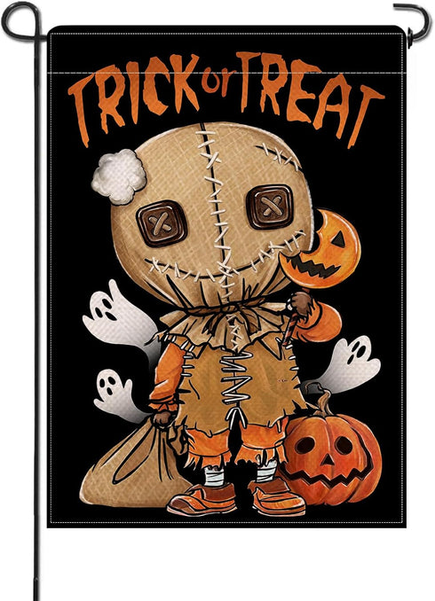 Halloween Trick or Treat Sam Small Decorative Garden Flag, Spooky Ghost Jack O Lantern Pumpkin Black Yard Lawn Outside Decor, Funny Holiday Burlap...