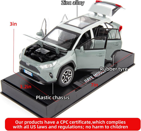 Model Car 1/32 RAV4 Alloy Diecast Collectible Toy Car with Light and Sound Toy Vehicle Door Can Be Opened for Boys Kids Toddler Gift (Gray)...