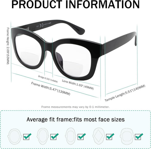 Eyekepper 4-Pack Large Frame Bifocal Reading Glasses Women Bifocal Readers +2.00...