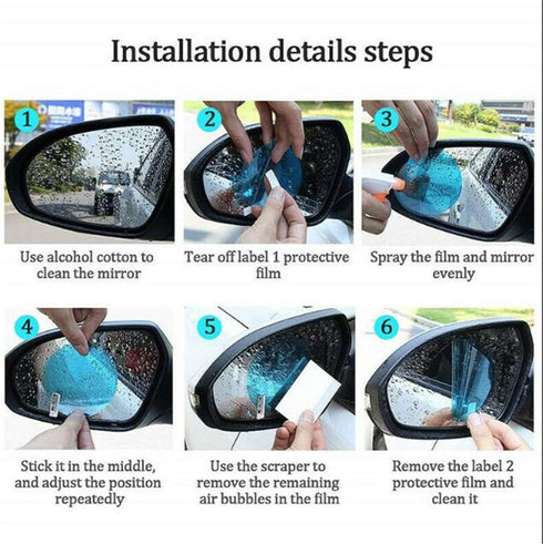 4 PCS Car Rear View Mirror Waterproof Film Side Rearview Rainproof Coating Membrane HD Nano Protective Clear Safe Driving Sticker...