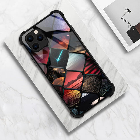 Case Compatible with iPhone 12,Pattern Plexiglass 12 Pro Case for Boys Men,Grid Sunset Pattern Shockproof Anti-Scratch Case for iPhone 12/12 Pro 6...