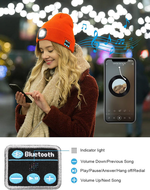 Bluetooth Hat with Light, USB Rechargeable LED Hat with Headphones, Night Lighted Music Beanie, Gifts for Men (Dark Grey)...