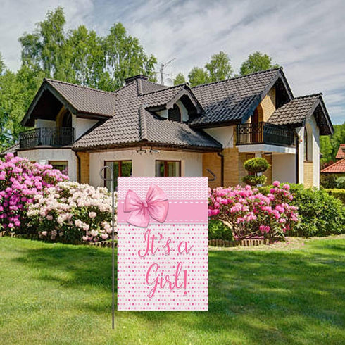 It's A Girl Garden Flag Pink Baby Shower Birth Announcement Decorations for Girl 12x18 Inch Double Sided New Baby Garden Flag Gender Reveal Party ...