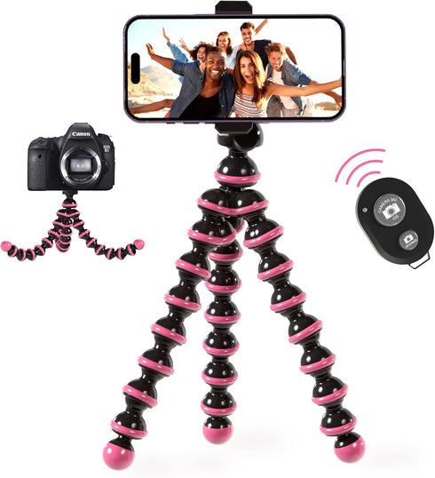 TALK WORKS Flexible Tripod for iPhone, Android, Camera - Bendable Legs, Adjustable Stand Holder with Mini Wireless Remote for Selfies, Vlogging, B...