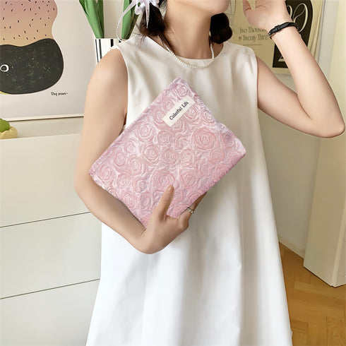 STARDW Aesthetic Floral Makeup Bag Cosmetic Bag Travel Toiletry Bag for Women Cute Pink Makeup Bag Organizer Large Skincare Bag Zipper Pouch (Roma...