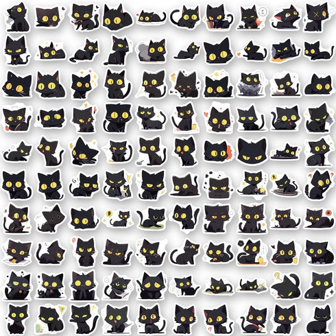 Black Cat Stickers Funny Cat Stickers-100PCS Cute Animal Sticker for Journaling Laptop Scrapbook Water Bottles Guitar Suitcase Phone Snowboard Wat...