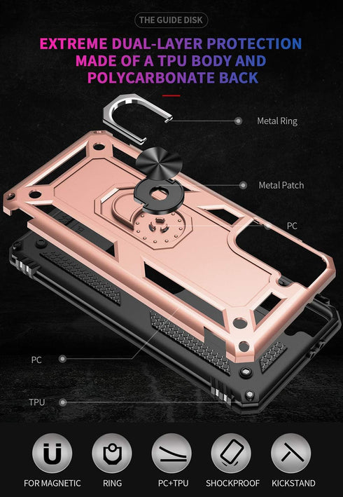 Military Grade Drop Impact for Samsung Galaxy S21 Plus Case 5G Metal Rotating Ring Kickstand Holder Armor Heavy Duty Shockproof Case Galaxy S21 Pl...