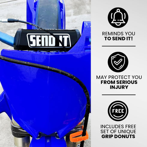 SEND IT Handlebar Pad with FREE GRIP DONUTS - Universal Fit for Dirt Bikes and ATVs Crossbar (BLACK, Round)...