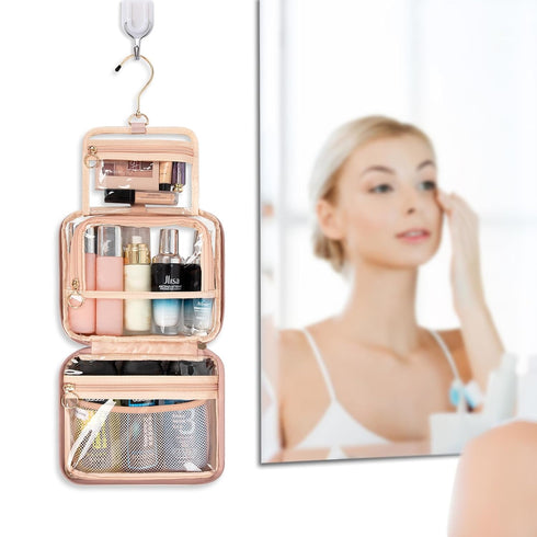 CUBETASTIC Clear Makeup Bag for Women, Transparent Cosmetic Organizer Case for Travelling, Hanging Toiletry Bag for Travel Essentials 3 Comparment...