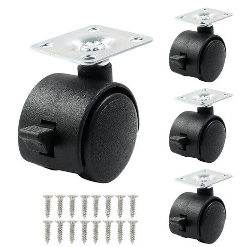 4pcs 1 Inch Swivel Caster Wheels, Black Nylon Plate Caster Wheels with Brake, Heavy Duty Swivel Plate Casters Wheels Replacement for Furniture, Ca...
