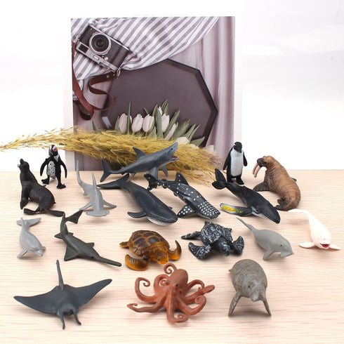Sea Animals Figurines Set 18PCS Sea Turtle Small Figure Christmas Bath Toys Gift for Kids Toddlers Preschool Educational Playset Whale Ornament...
