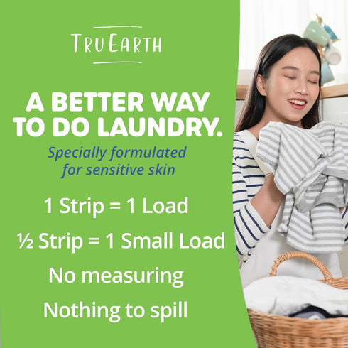 Tru Earth Compact Dry Laundry Detergent Sheets, Unscented - Up to 128 Loads (64 Sheets) - Paraben-Free - Original Eco-Strip Liquidless Laundry Det...