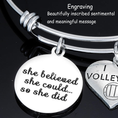 Volleyball Charm Bangle Bracelet Volleyball Inspirational Jewelry Volleyball Gifts for Female Volleyball Players...