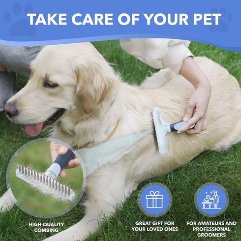 Dog rake deshedding dematting Brush Comb - Undercoat rake for Dogs, Cats, matted, Short,Long Hair Coats - Brush for Shedding, Double Row Stainless...