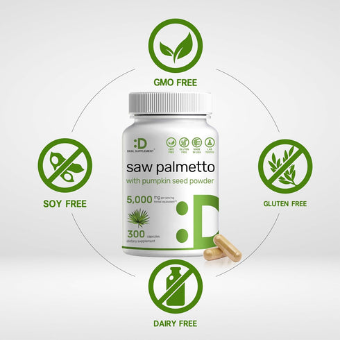 Saw Palmetto Supplement 5000mg with Pumpkin Seed, 300 Capsules | Promotes Prostate Health | DHT Blocker | Hair Growth Vitamins, Maintain Normal Ur...