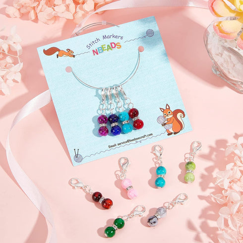 NBEADS 10 Pcs Glass Bead Stitch Markers, Alloy Enamel Crochet Stitch Marker Charms Locking Stitch Marker for Knitting Weaving Sewing Accessories Q...