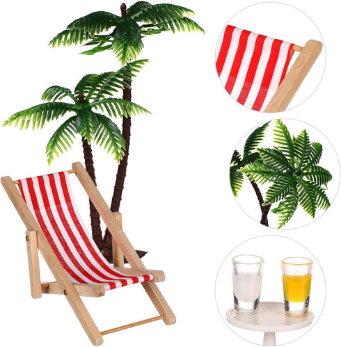 Mini Umbrella Palm Chair Beach Miniature Accessories Mini Umbrella Palm Chair Miniature Toys Dollhouse Outdoor Accessories Micro Landscape Beach C...