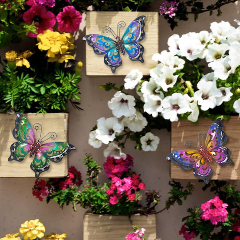 3 Pack Metal Butterfly Wall Art Outdoor Decor, Butterflies Spring Wall Sculpture Hanging Metal Wall Decorations for Garden, Patio, Fence, Yard, Li...