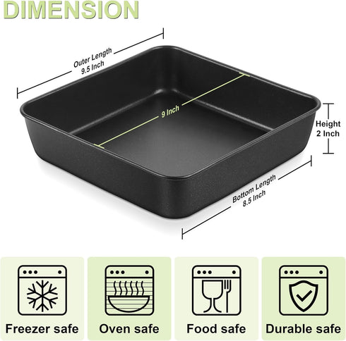 E-far 9x9 Baking Pan, Nonstick Square Cake Pan with Stainless Steel Core, Black Metal Bakeware for Brownies Lasagna Cakes, Non-toxic & Easy Clean,...
