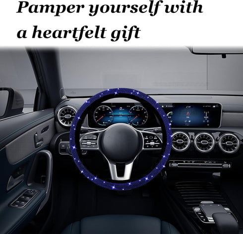 Bling Steering Wheel Cover, Crystal Diamond Steering Wheel Protector for Women Girls, 14-15 Inch Sparkling Rhinestone Decor Accessories, Universal...