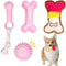 4 Pack Puppy Chew Toys for Teething Small Dogs, Pink Soft Rubber Dog Teething Toys Set for Puppies, Cute Squeaky Dog Toys for Small Breed Cleaning...