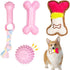 4 Pack Puppy Chew Toys for Teething Small Dogs, Pink Soft Rubber Dog Teething Toys Set for Puppies, Cute Squeaky Dog Toys for Small Breed Cleaning...