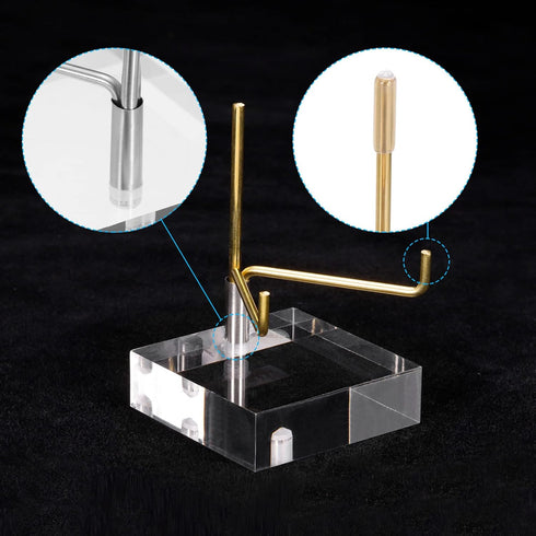 PATIKIL 2" x 2" x 1" Acrylic Display Stands, Display Easel Holder Brass Arm Crystal Display Stand for Mineral Gemstone, Clear...