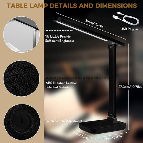 LED Desk Lamp with Touch Control, Reading Lamp No Flicker, 3 Color Modes, Foldable Table Lamp, Eye Caring Reading Light for Office, Home, Dormitor...