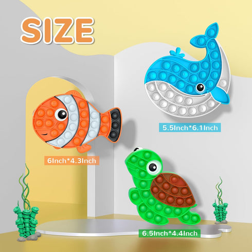 3 Pack Sensory Fidget Poppers Push Bubble Toy, Silicone Squeeze Autism Anxiety Stress Relief Educational Popping Toys for Kids Adults - Clown Fish...
