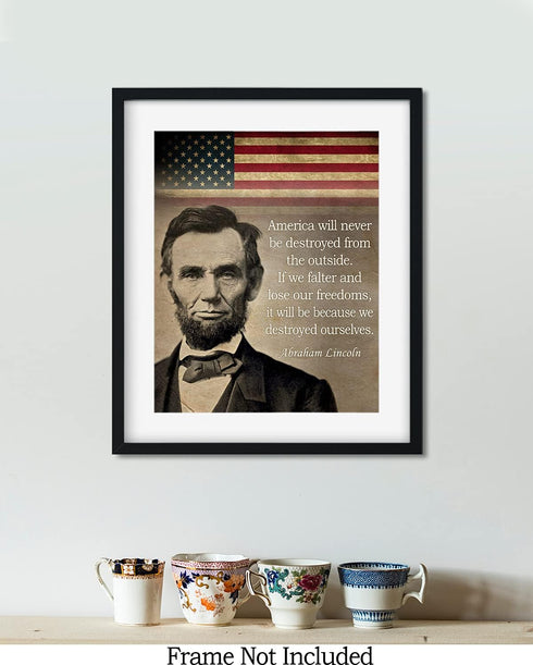 Govivo Abraham Lincoln Historic Quote - American Patriotic President Wall Decor Art Print - unframed artwork printed on photograph paper...