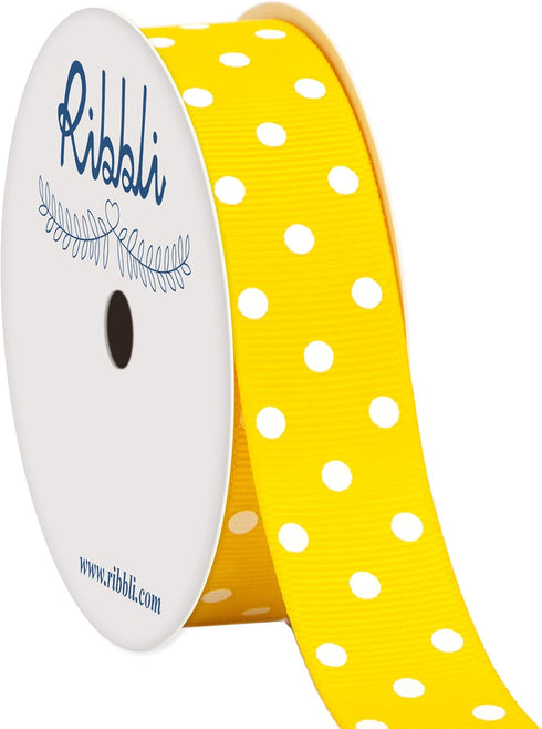Ribbli Grosgrain Polka Dot Craft Ribbon,7/8 Inch,10-Yard Spool,Daffodil Yellow with White Dots,Use for Hair Bows,Gift Wrapping,All Crafting and Se...