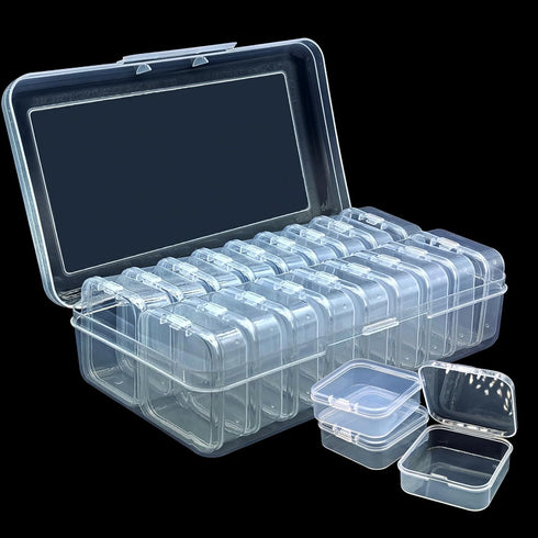 Small Bead Organizer Boxes, 19 Pieces Plastic Storage Cases Mini Clear Bead Storage Containers Transparent Boxes with Hinged Lids for Jewelry Maki...