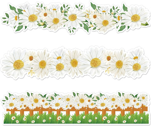 69Ft Spring Daisy Bulletin Board Border White Floral Flower Self-Adhesive Border Trim for School Classroom Chalkboard Office Party Decoration...