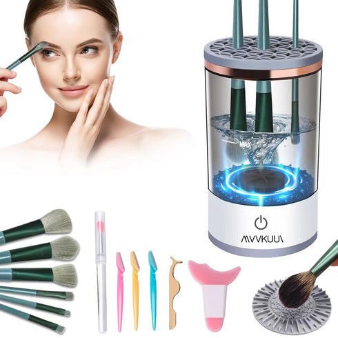 ?1+7pack?Electric Makeup Brush Cleaner Machine, Portable Automatic USB Cosmetic Brushes Cleaner Cleanser Tool for All Size Beauty Makeup Brush Set...