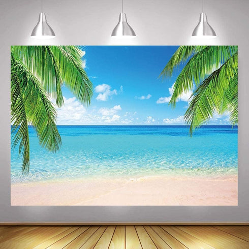 7x5ft Summer Beach Photography Backdrop Sea Ocean Palm Leaf Sand Beach Background Wedding Baby Shower Birthday Party Banner Supplies Photo Booth P...