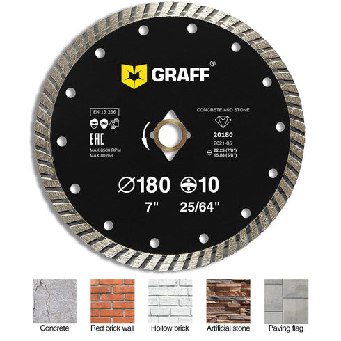 GRAFF 7 Inch Diamond Blade for Angle Grinder - Diamond Cutting Wheel for Cutting Stone, Marble, Granite, Brick, Masonry, Paving Flag, Concrete - T...