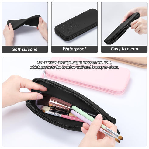 Etercycle Large Travel Silicone Makeup Brush Holder, Washable Silicone Make Up Bag, Portable Cosmetic Brushes Holder, Soft Makeup Tools Organizer ...