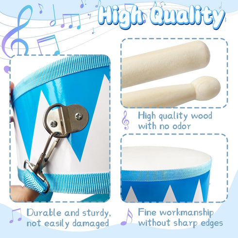 Kids Drum Set,8 Inch Wooden Drum Toys,Educational Baby Drum Toys with an Adjustable Strap and 2 Drumsticks,Sensory Musical Instrument Drum for Tod...