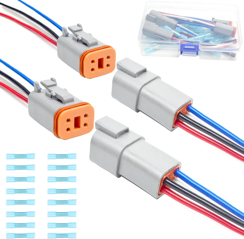 2 Kit Deutsch DT 4 pin Grey Male Female Wiring Harness Deutsch Pigtail 4 Wire Way Waterproof Automotive Electrical Connector 16 AWG with Heat Shri...