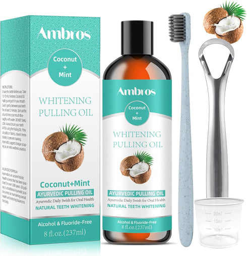 Coconut Oil Pulling with 7 Natural Essential Oils, Mint Mouthwash Helps with Fresh Mouth Breath, Teeth Gum Whitening Healt, Natural & Alcohol-Free...