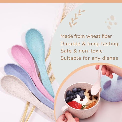 Wheat Straw Travel Spoon Set - 4 Spoons Camping Utensils - Portable Silverware for Lunch Box - Eco Friendly - Reusable Utensils...