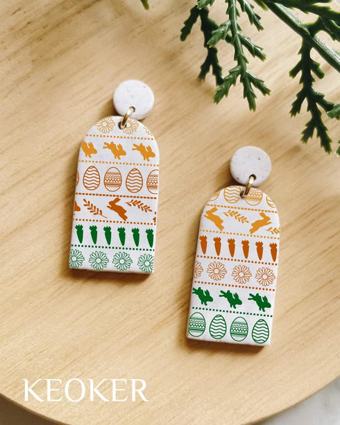 KEOKER Easter Silk Screen for Polymer Clay, 3PCS Easter Silk Screen Polymer Clay, Easter Day Silk Screen Stencils for Polymer Clay, Rabbit Pattern...
