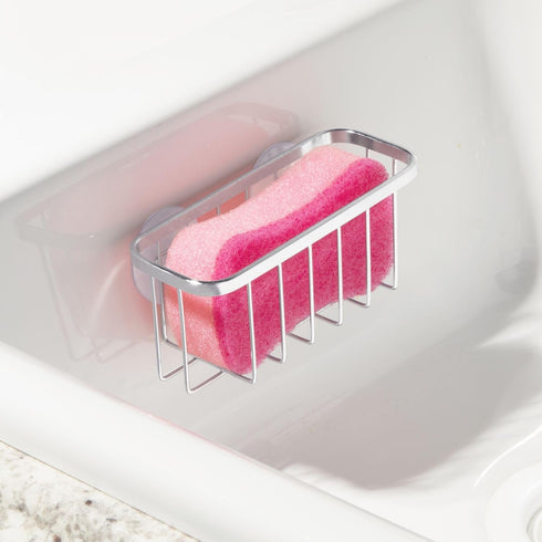 iDesign Gia Kitchen Sink Suction Holder for Sponges, Scrubbers, Soap, Kitchen, Bathroom, Set of 2, Stainless Steel...