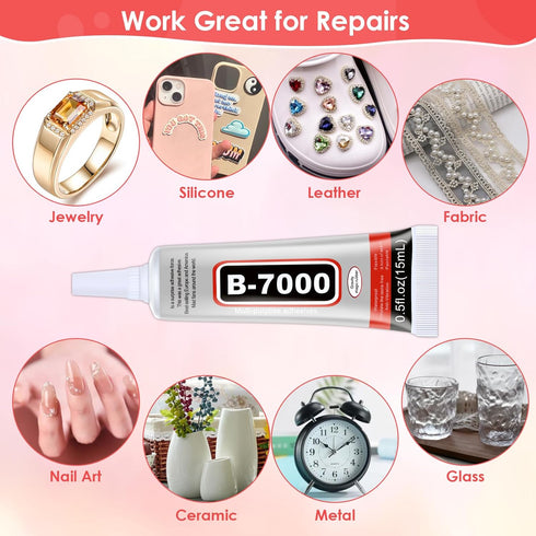 5 PCS 15 ML B7000 Fabric Super Glue, Transparent B-7000 Glue Rhinestone Gems Glue Flexible Adhesive for Crafts Jewelry Making Phone Repair Nail Ar...