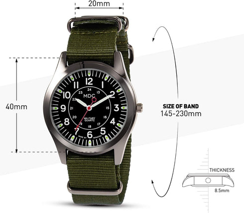 Infantry MDC Mens Analog Watch, 12/24 Hour Military Wrist Watches for Men Tactical, Army Field Wristwatch with Slip-Thru Nylon Band...