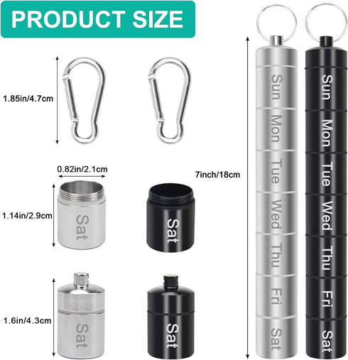 Small Portable Pill Case Keychain for Travel, AngleKai 2 Pack Pill Organizer Aluminium Alloy Small Pill Box Waterproof Pill Container Medicine Bot...