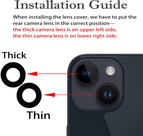 2 Pcs/Set Back Rear Camera Lens Replacement for iPhone 14 for iPhone 14 Plus, Rear Glass Camera Lens Cover Back Camera Glass Lens Replacement with...